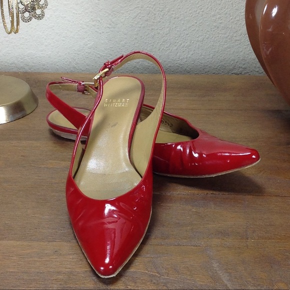 red flat slingbacks